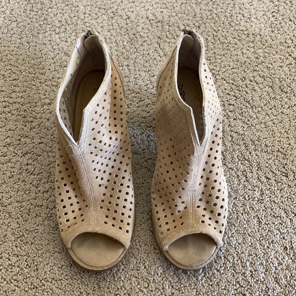 Tan zip up wedges